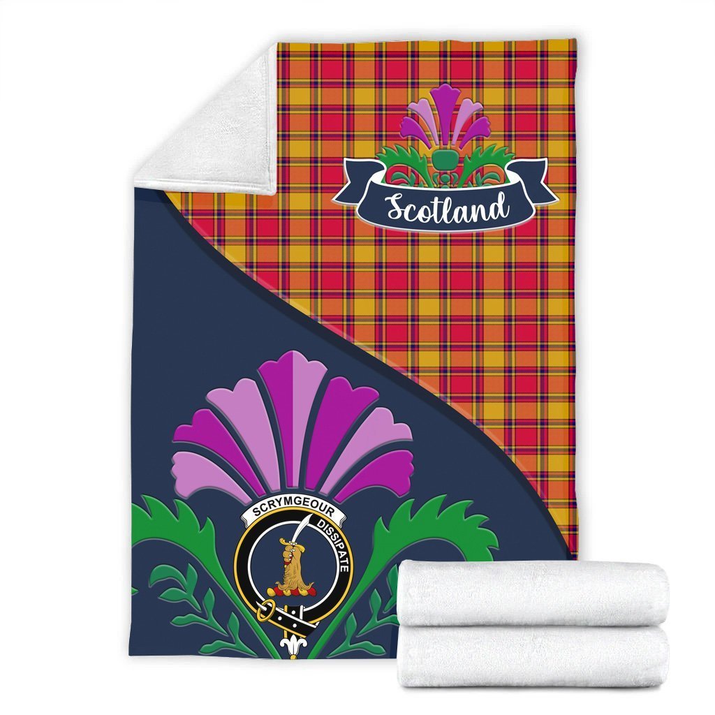 Scrymgeour Tartan Crest Premium Blanket - Thistle Style