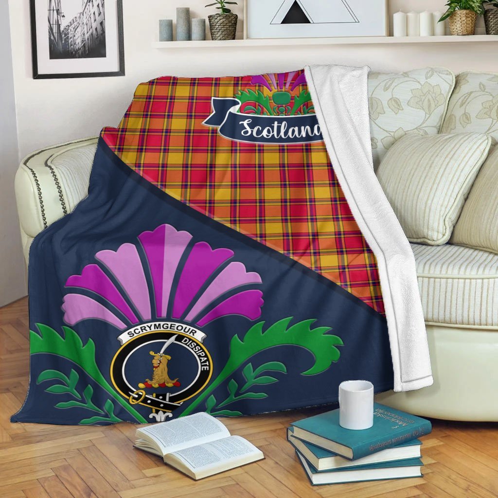 Scrymgeour Tartan Crest Premium Blanket - Thistle Style