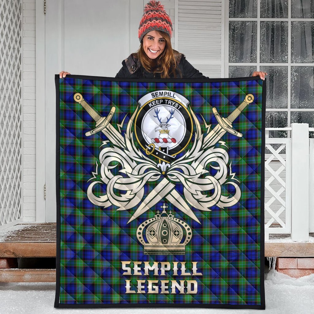 Sempill Modern Tartan Crest Legend Gold Royal Premium Quilt