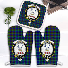 Sempill Modern Tartan Crest Oven Mitt And Pot Holder (2 Oven Mitts + 1 Pot Holder)