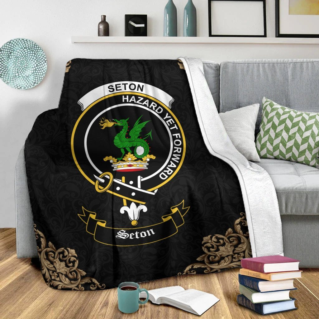 Seton Crest Tartan Premium Blanket Black