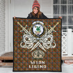 Seton Hunting Modern Tartan Crest Legend Gold Royal Premium Quilt
