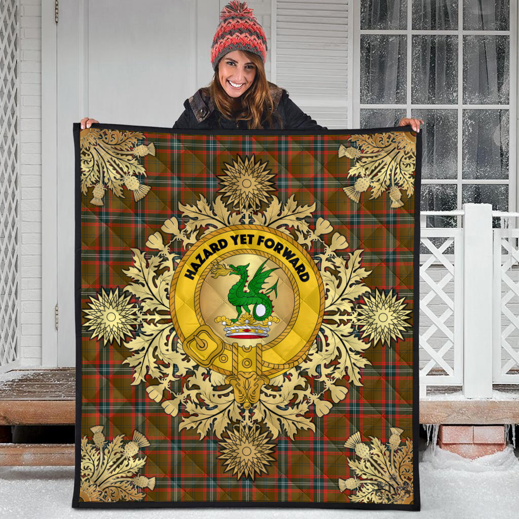 Seton Hunting Modern Tartan Crest Premium Quilt - Gold Thistle Style