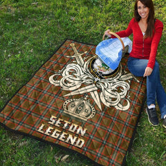 Seton Hunting Modern Tartan Crest Legend Gold Royal Premium Quilt