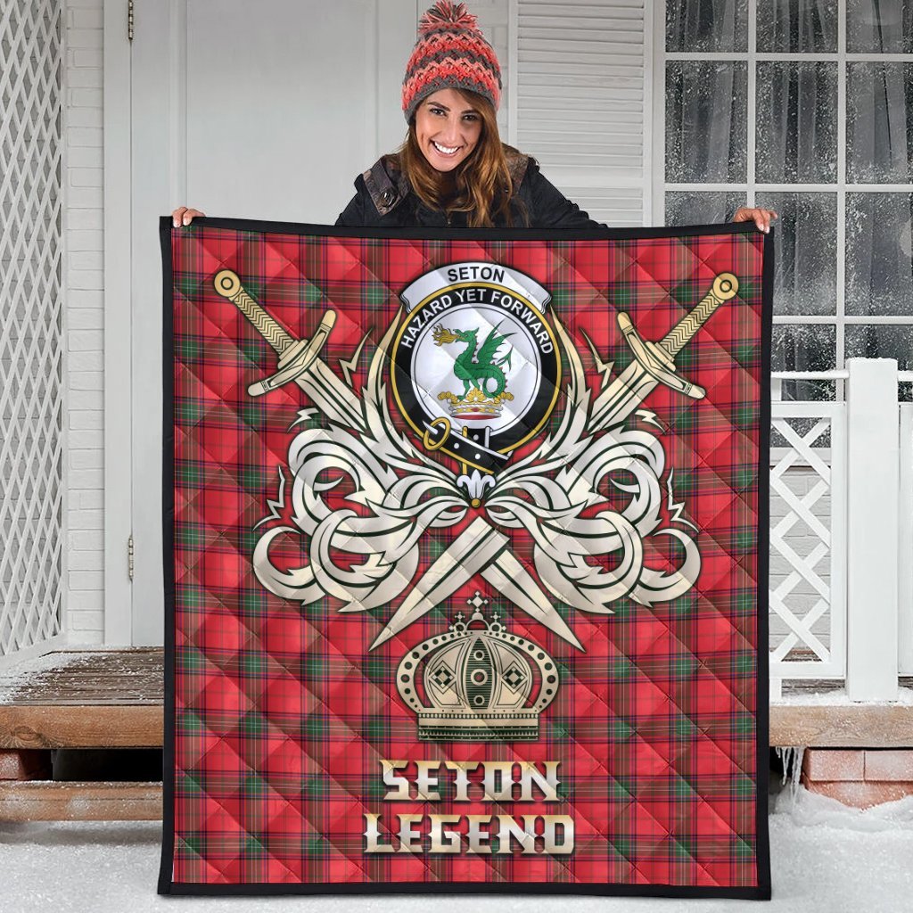 Seton Modern Tartan Crest Legend Gold Royal Premium Quilt