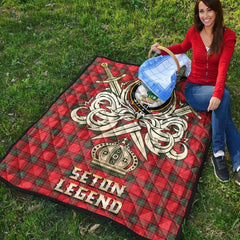 Seton Modern Tartan Crest Legend Gold Royal Premium Quilt