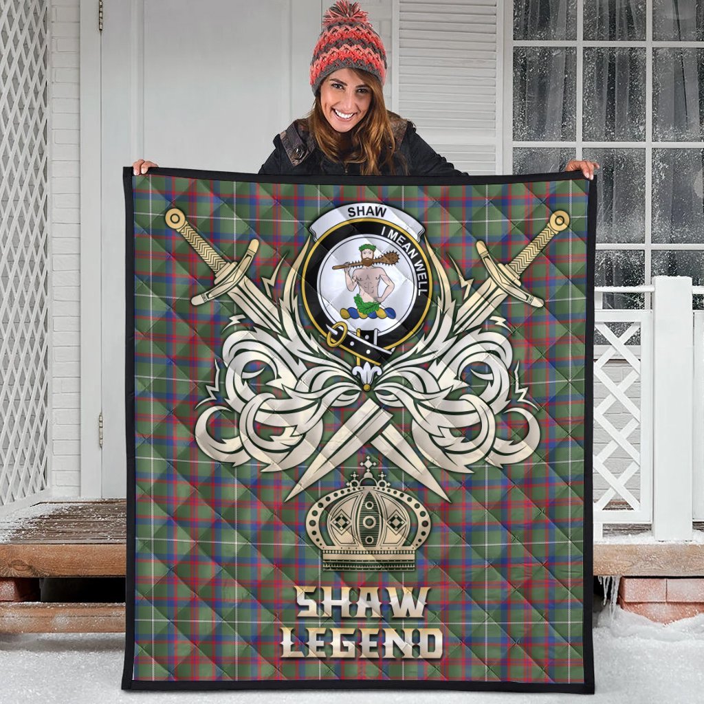 Shaw Green Modern Tartan Crest Legend Gold Royal Premium Quilt