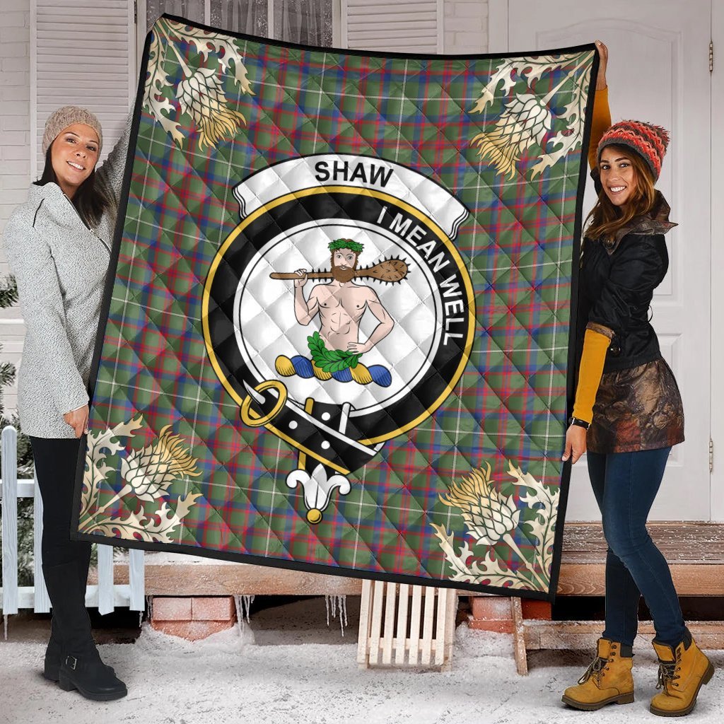 Shaw Green Modern Tartan Crest Premium Quilt - Gold Thistle Style