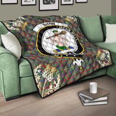 Shaw Green Modern Tartan Crest Premium Quilt - Gold Thistle Style