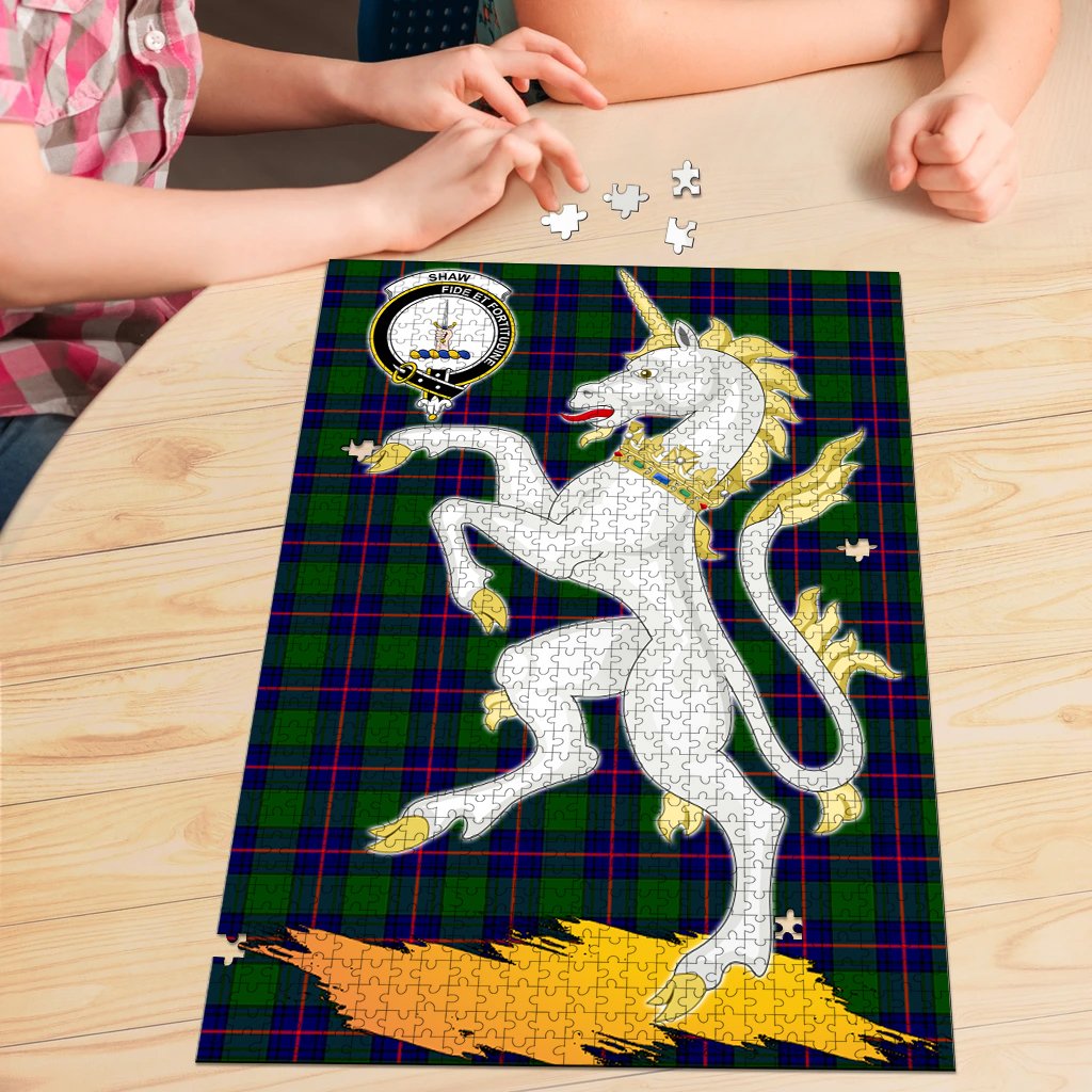 Shaw Modern Tartan Crest Unicorn Scotland Jigsaw Puzzles