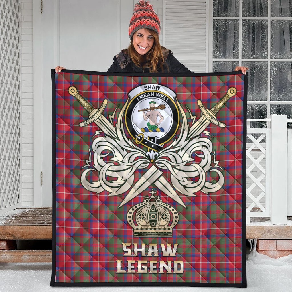 Shaw Red Modern Tartan Crest Legend Gold Royal Premium Quilt
