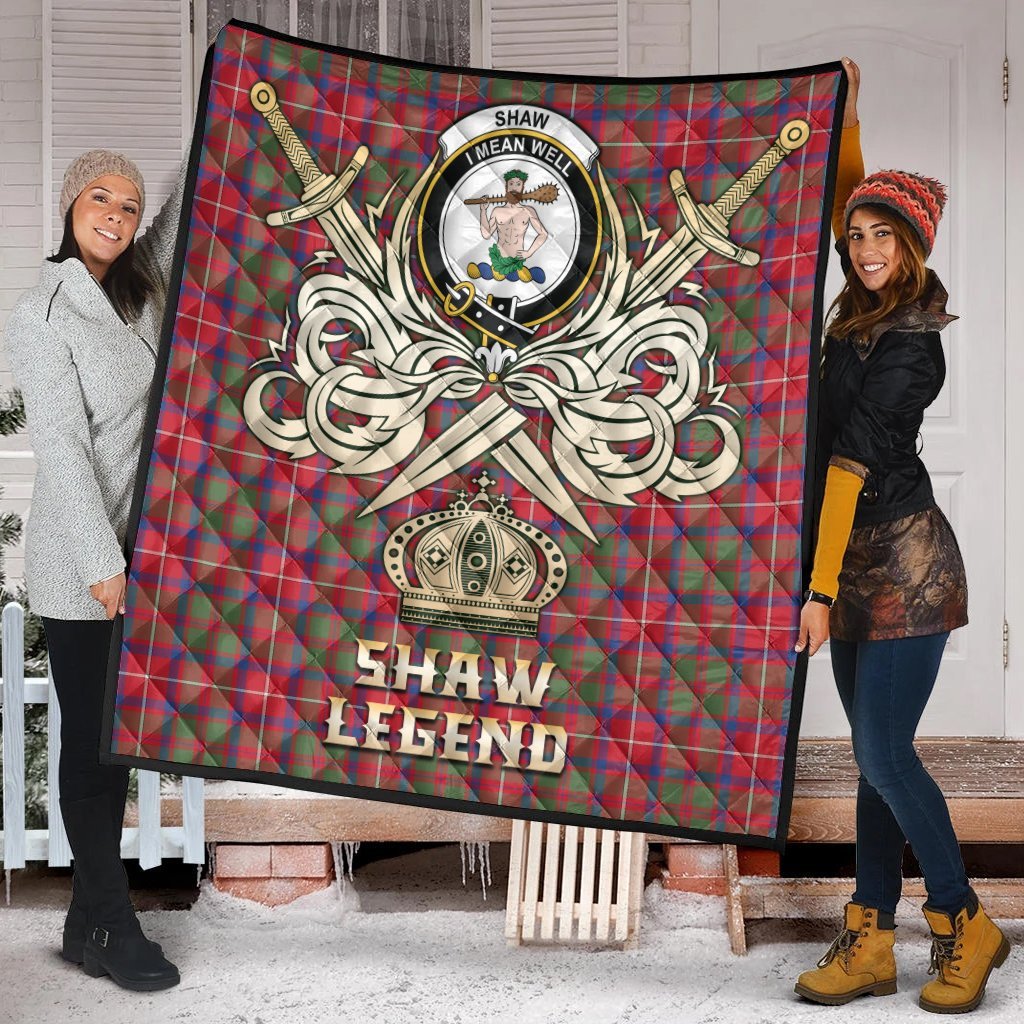 Shaw Red Modern Tartan Crest Legend Gold Royal Premium Quilt