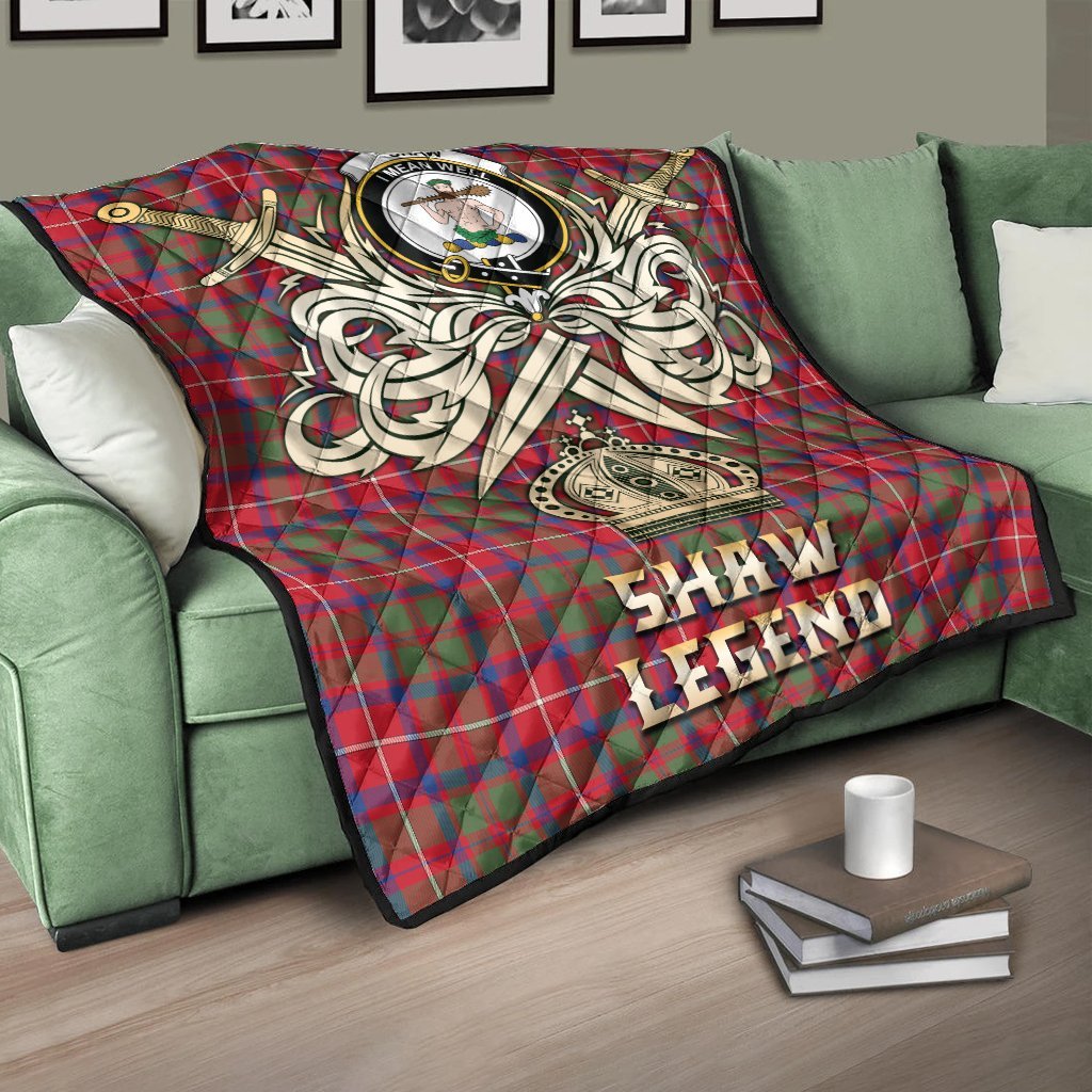 Shaw Red Modern Tartan Crest Legend Gold Royal Premium Quilt