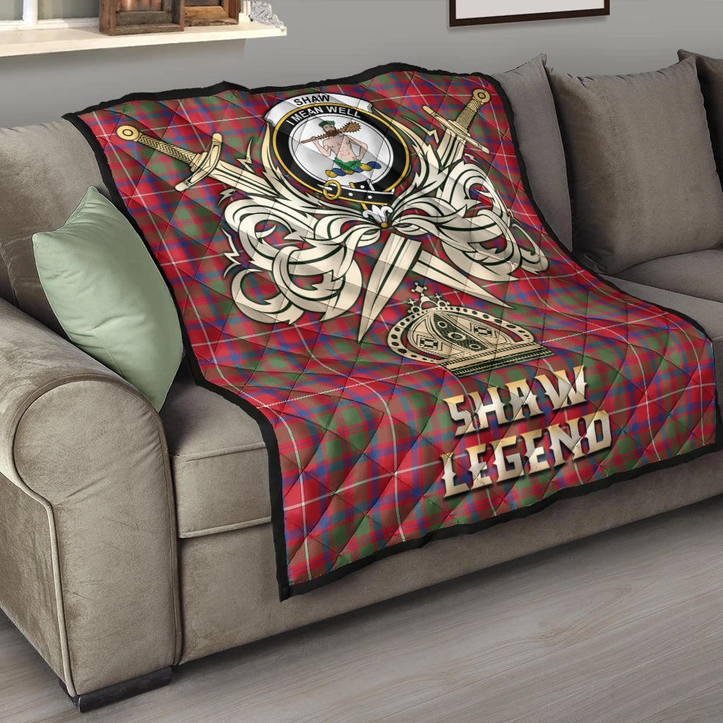 Shaw Red Modern Tartan Crest Legend Gold Royal Premium Quilt