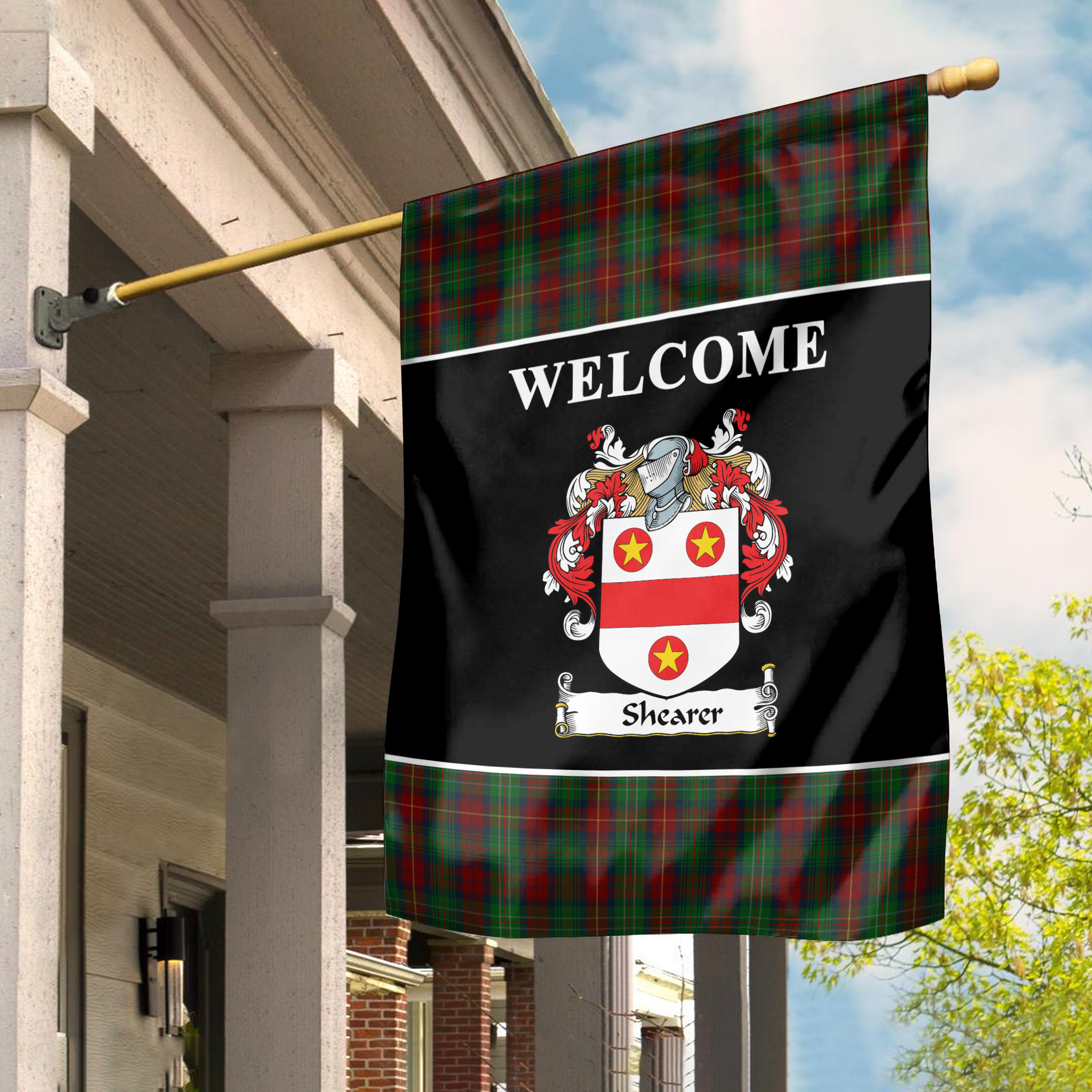 Shearer Tartan Crest Black Garden Flag