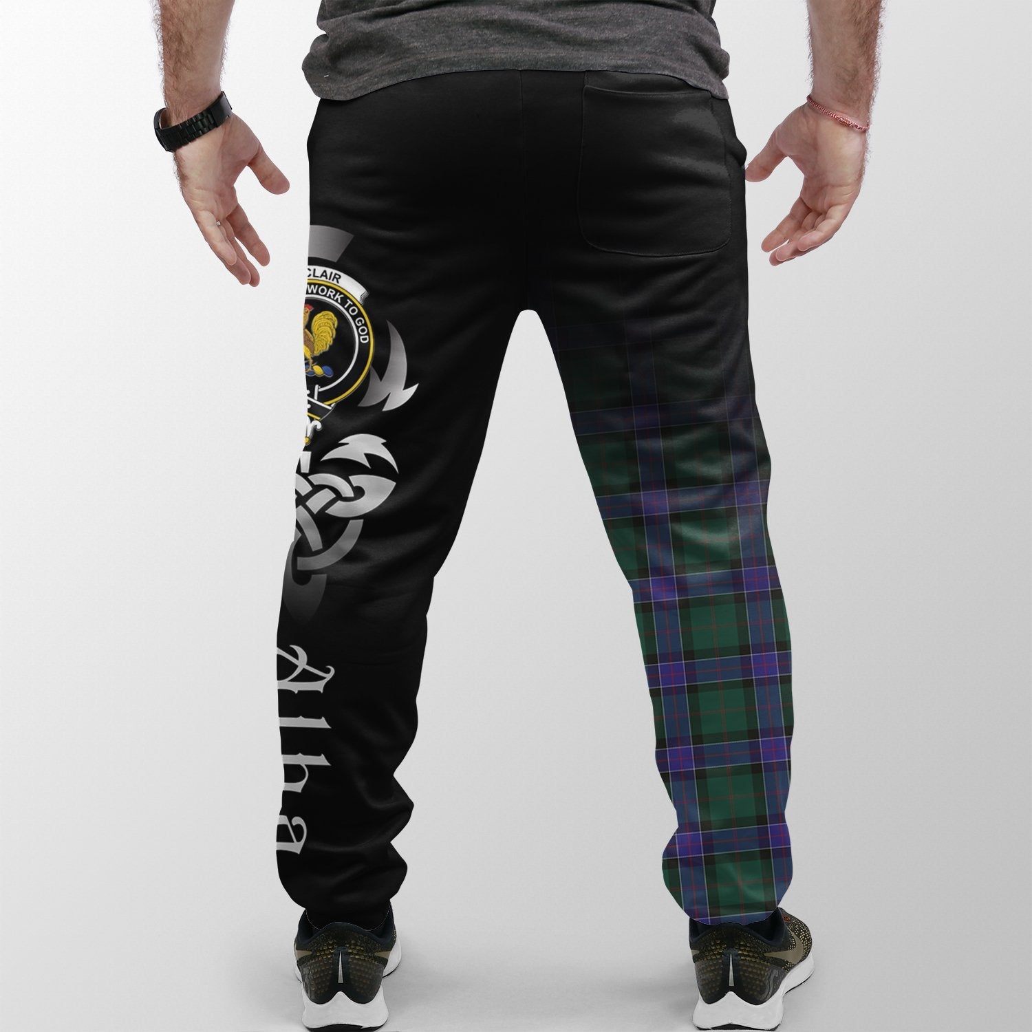 Sinclair Hunting Modern Tartan Crest Jogger Sweatpants - Alba Celtic Style