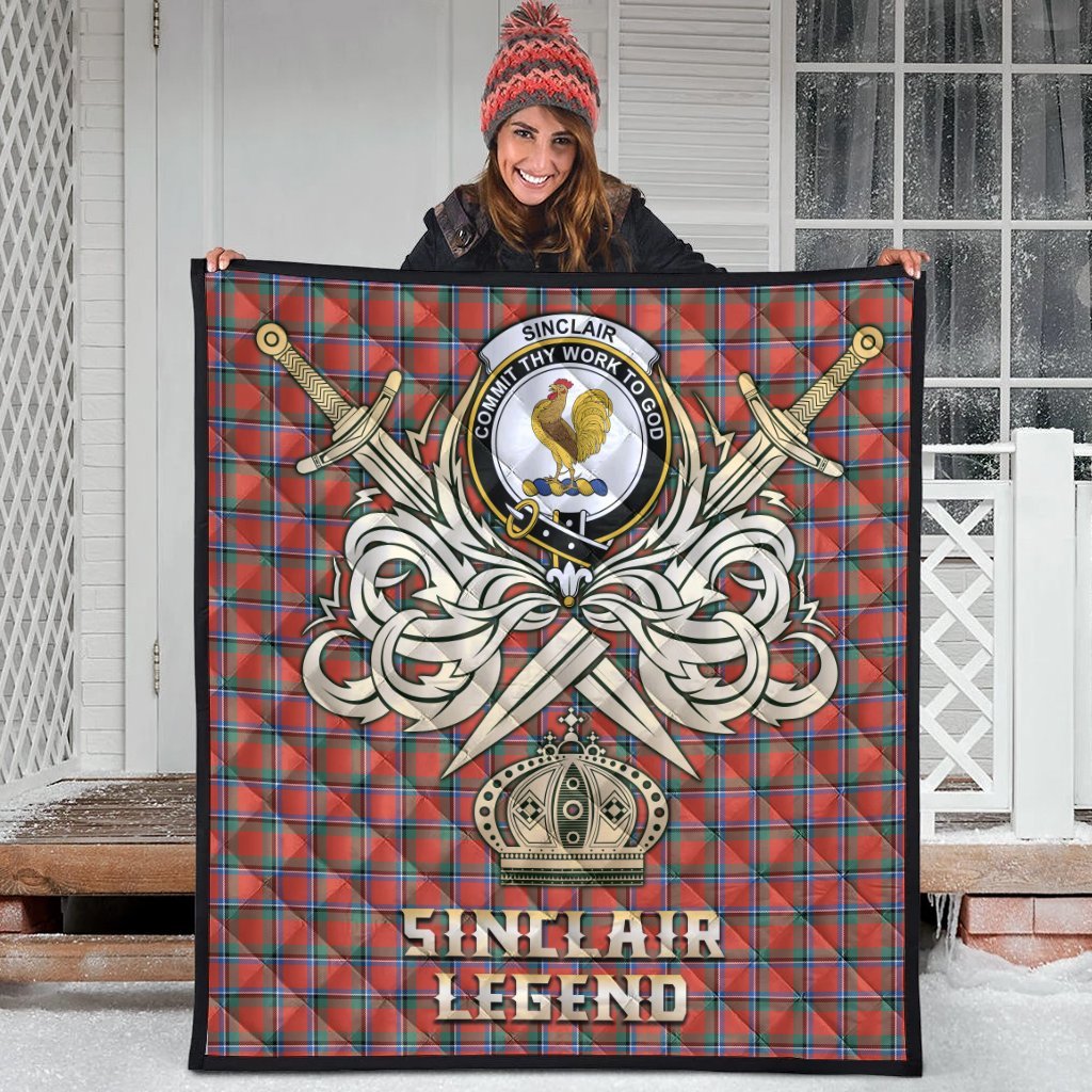 Sinclair Ancient Tartan Crest Legend Gold Royal Premium Quilt
