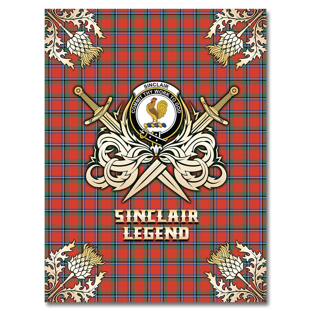 Sinclair Ancient Tartan Gold Courage Symbol Blanket