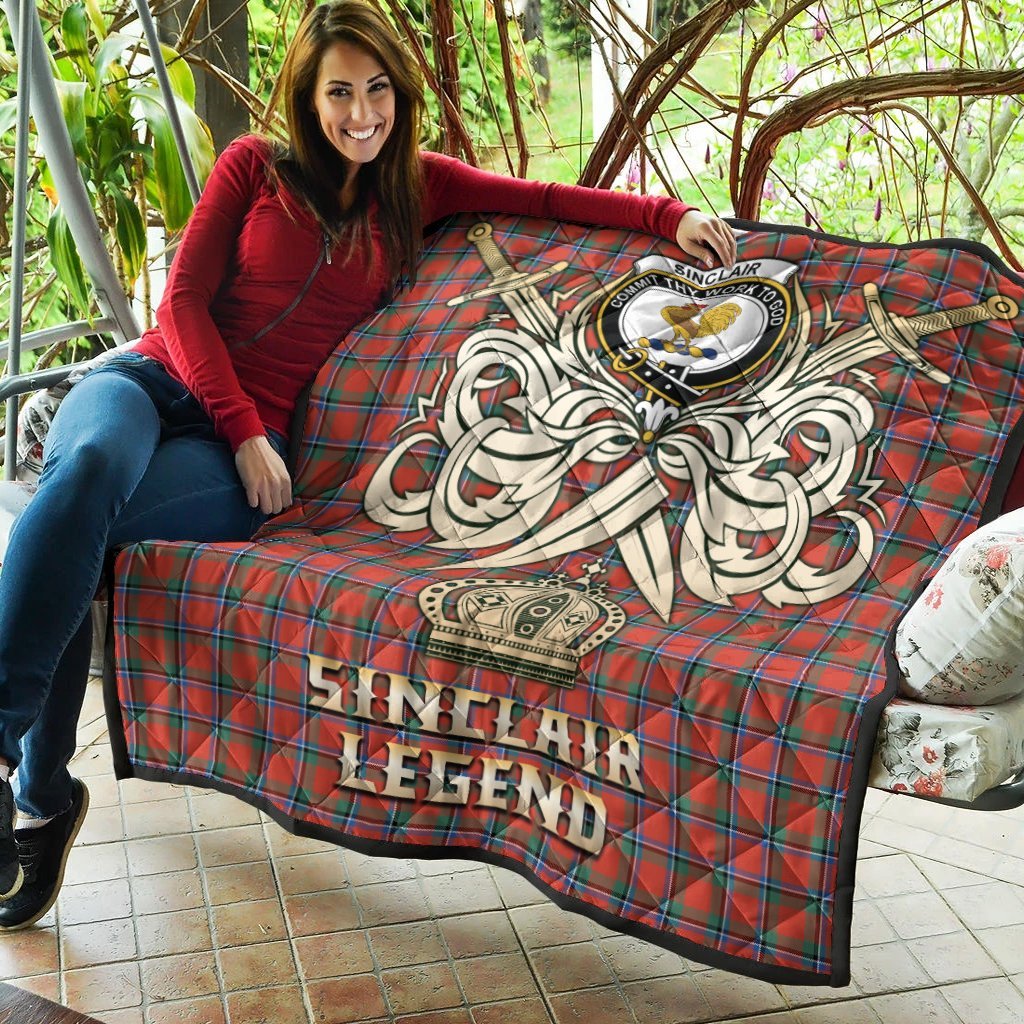 Sinclair Ancient Tartan Crest Legend Gold Royal Premium Quilt