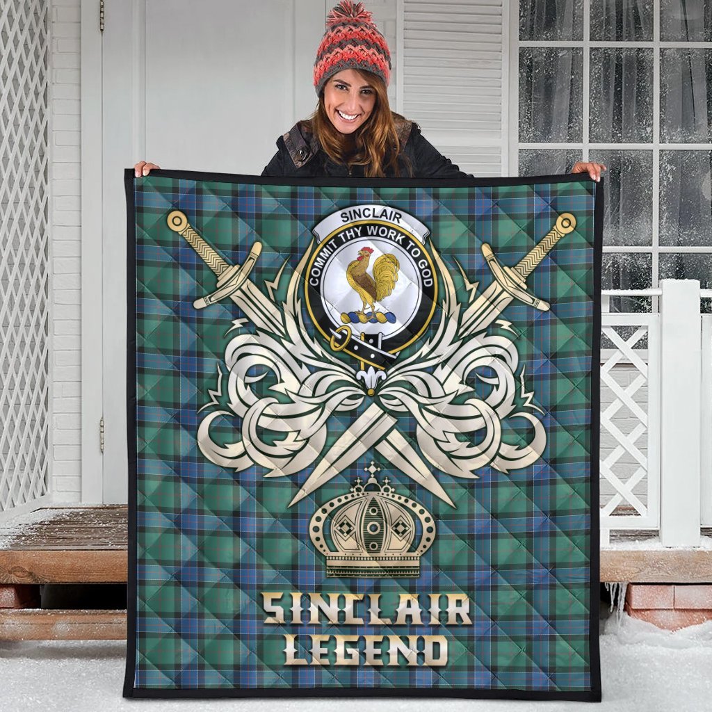 Sinclair Hunting Ancient Tartan Crest Legend Gold Royal Premium Quilt