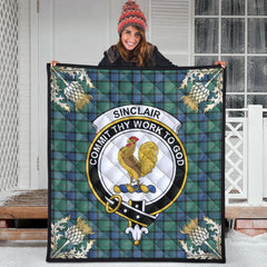 Sinclair Hunting Ancient Tartan Crest Premium Quilt - Gold Thistle Style