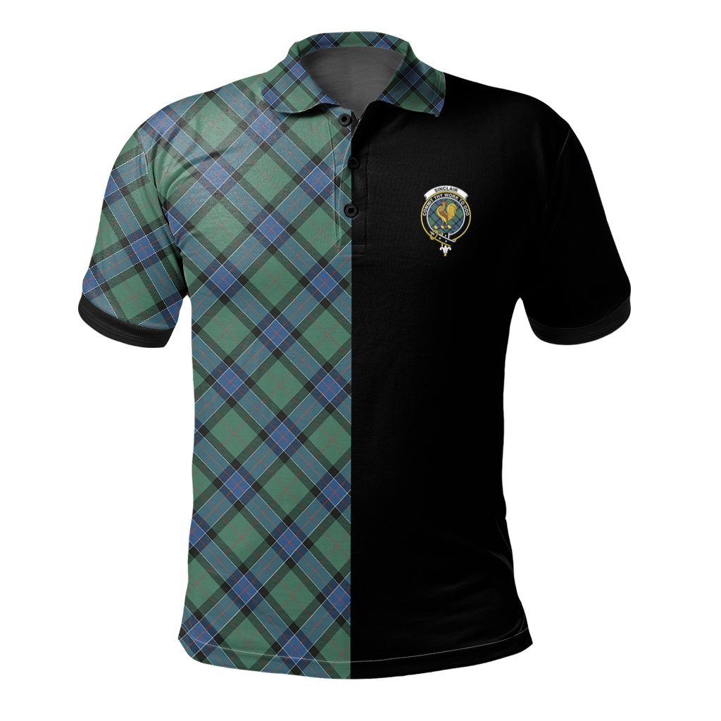 Sinclair Hunting Ancient Tartan Polo Shirt Half of Me - Cross Style