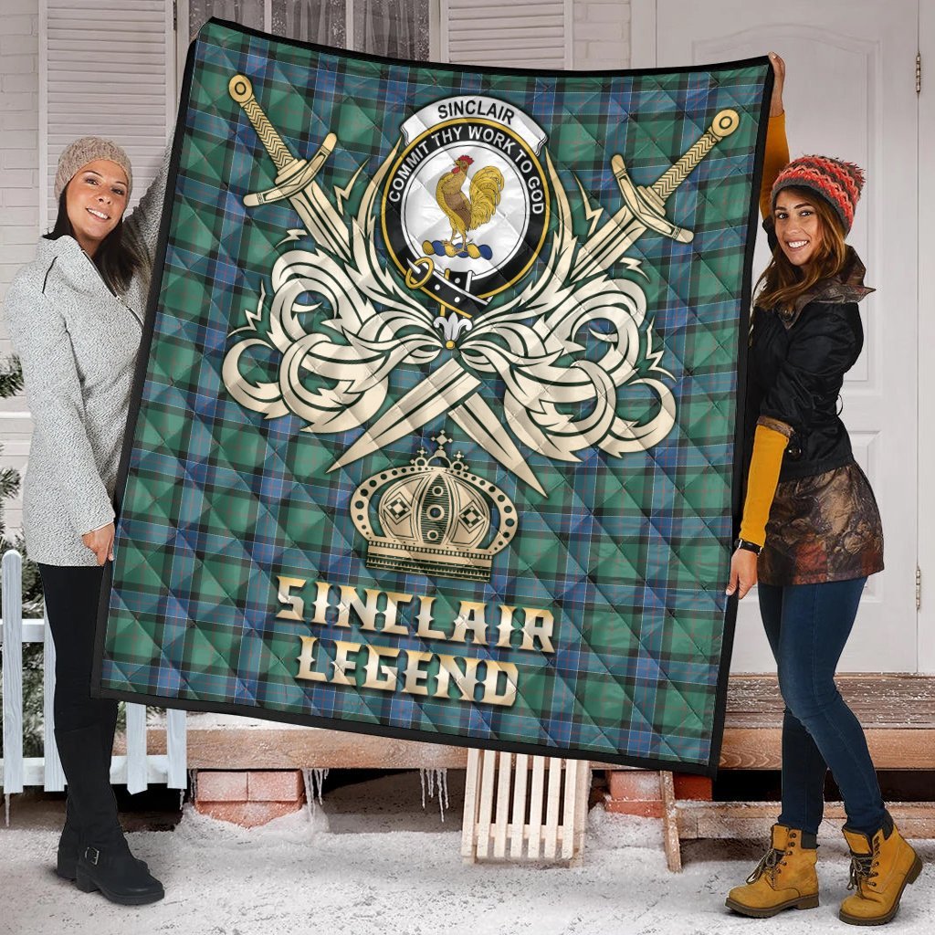 Sinclair Hunting Ancient Tartan Crest Legend Gold Royal Premium Quilt