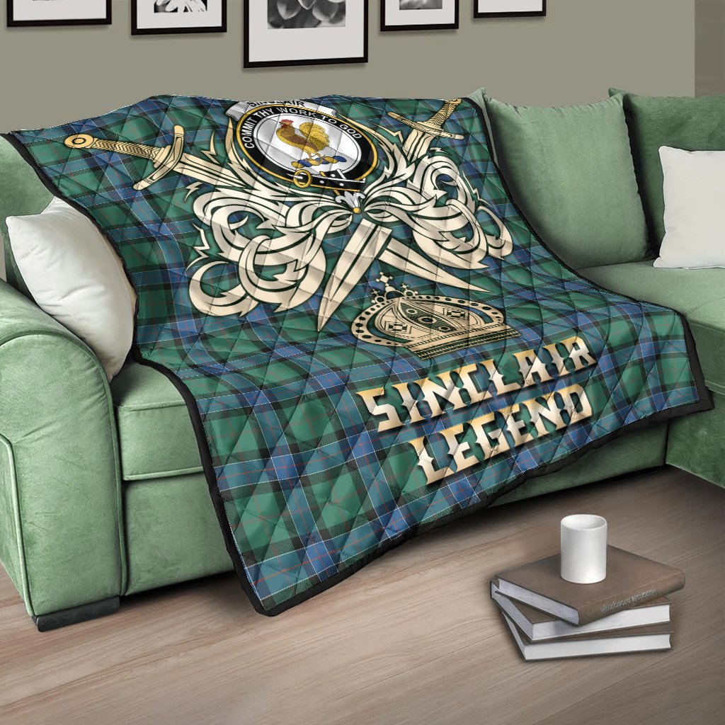 Sinclair Hunting Ancient Tartan Crest Legend Gold Royal Premium Quilt