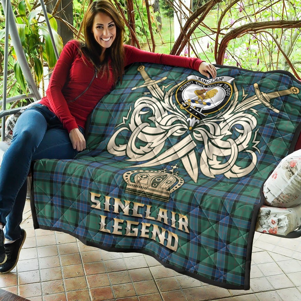 Sinclair Hunting Ancient Tartan Crest Legend Gold Royal Premium Quilt