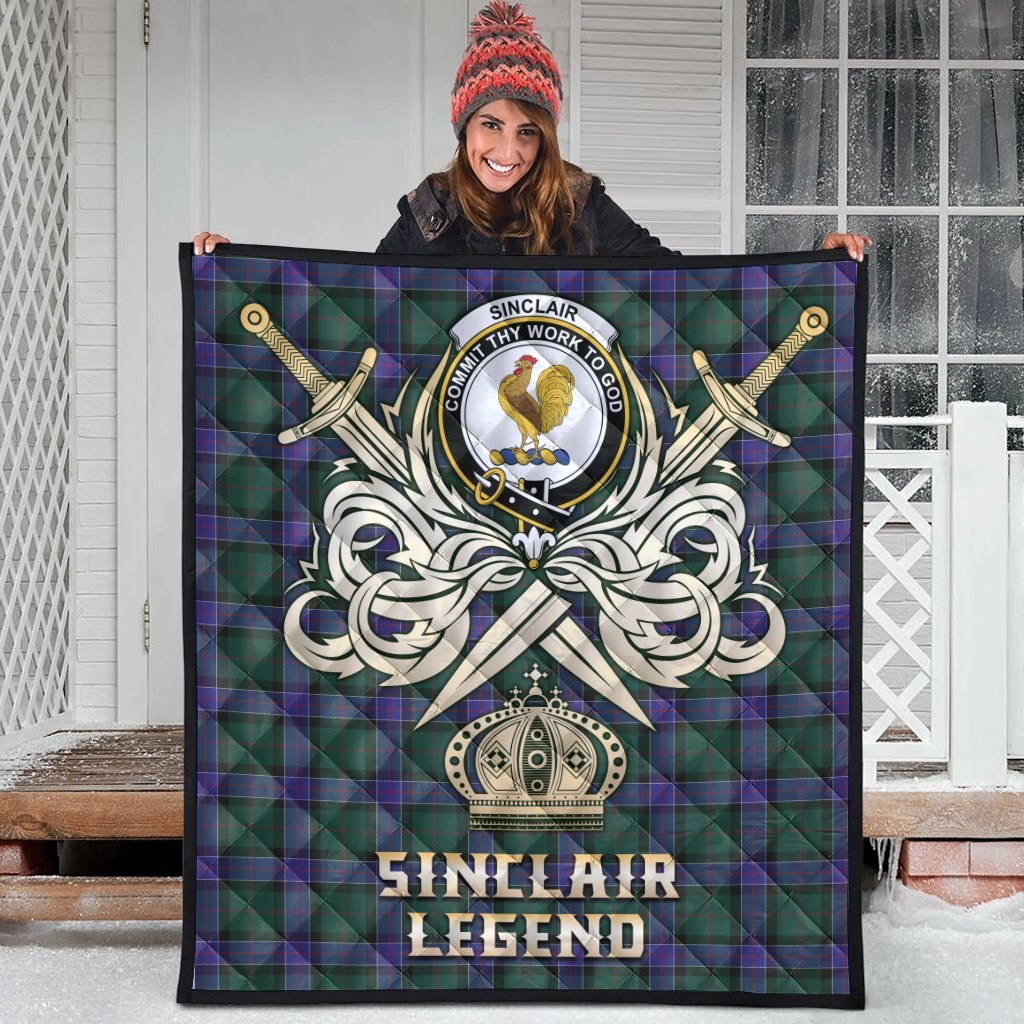 Sinclair Hunting Modern Tartan Crest Legend Gold Royal Premium Quilt