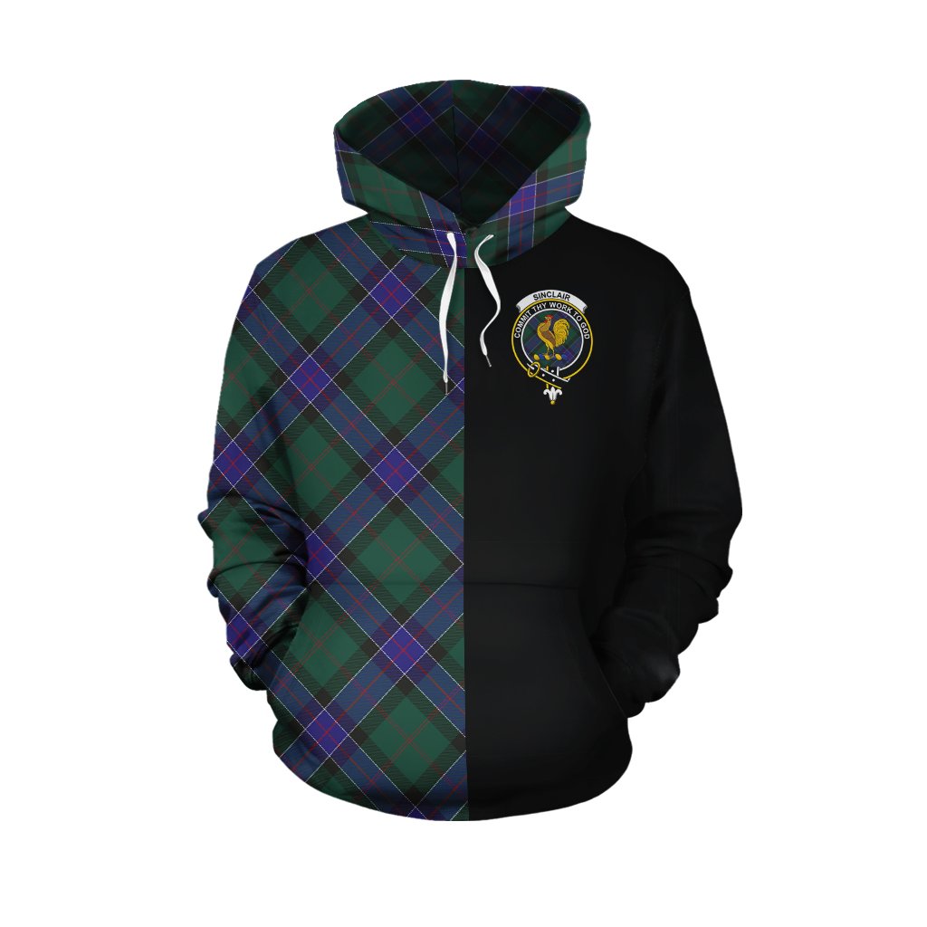 Sinclair Hunting Modern Tartan Hoodie Half of Me - Cross Style