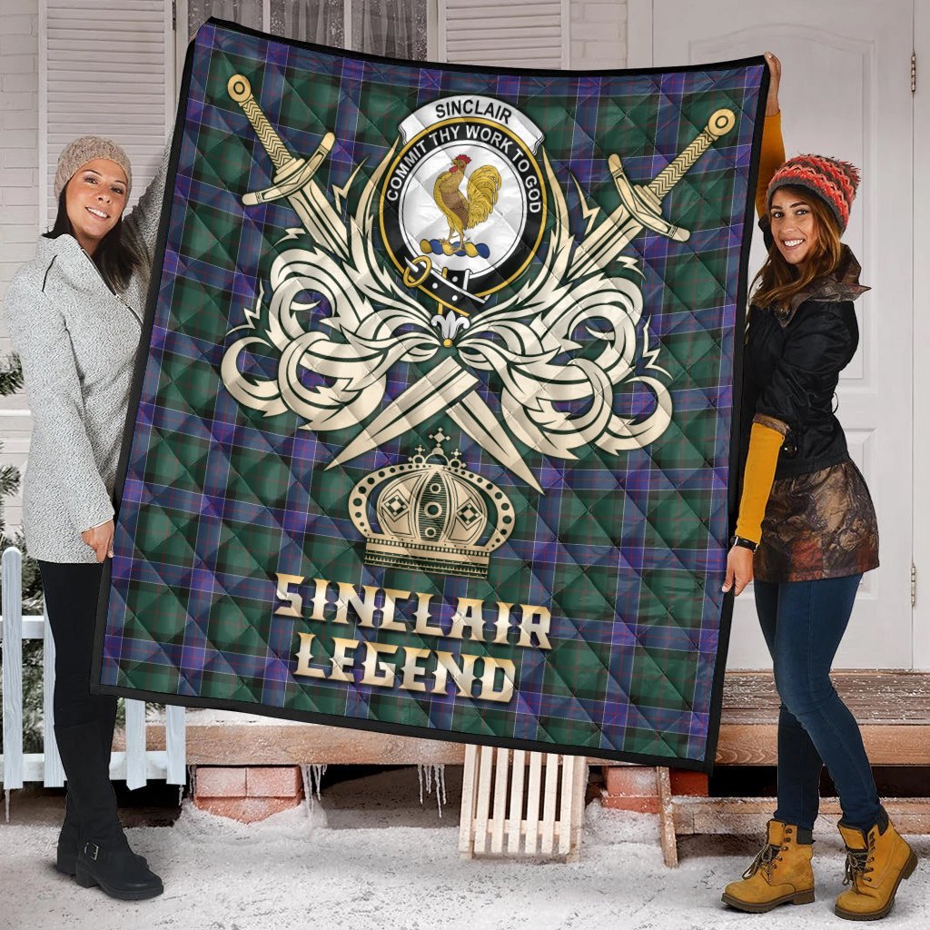 Sinclair Hunting Modern Tartan Crest Legend Gold Royal Premium Quilt