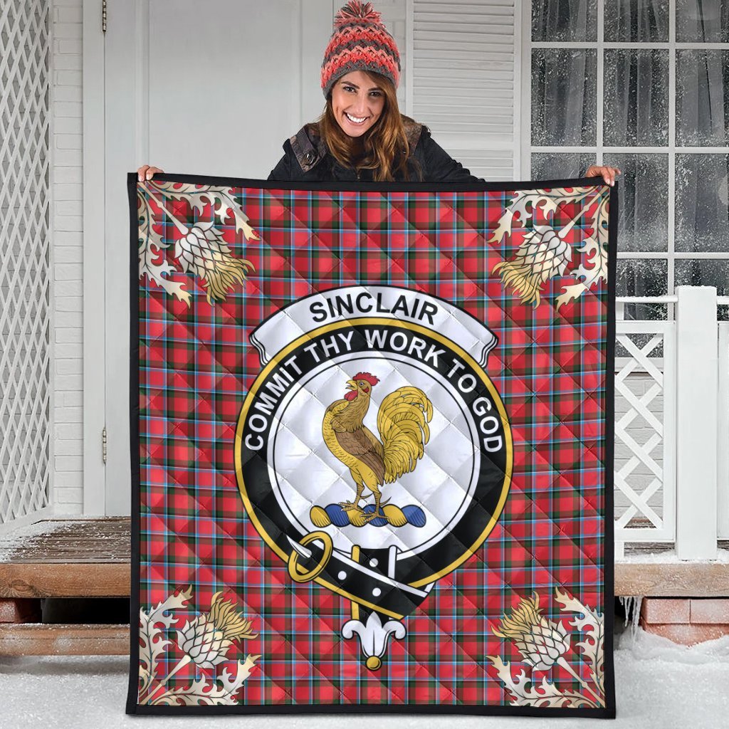 Sinclair Modern Tartan Crest Premium Quilt - Gold Thistle Style