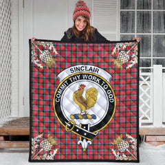 Sinclair Modern Tartan Crest Premium Quilt - Gold Thistle Style