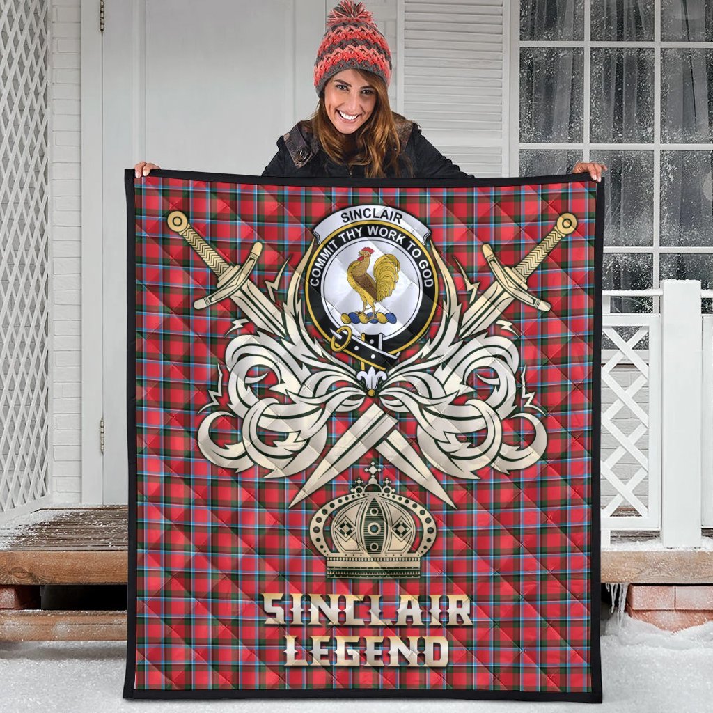 Sinclair Modern Tartan Crest Legend Gold Royal Premium Quilt
