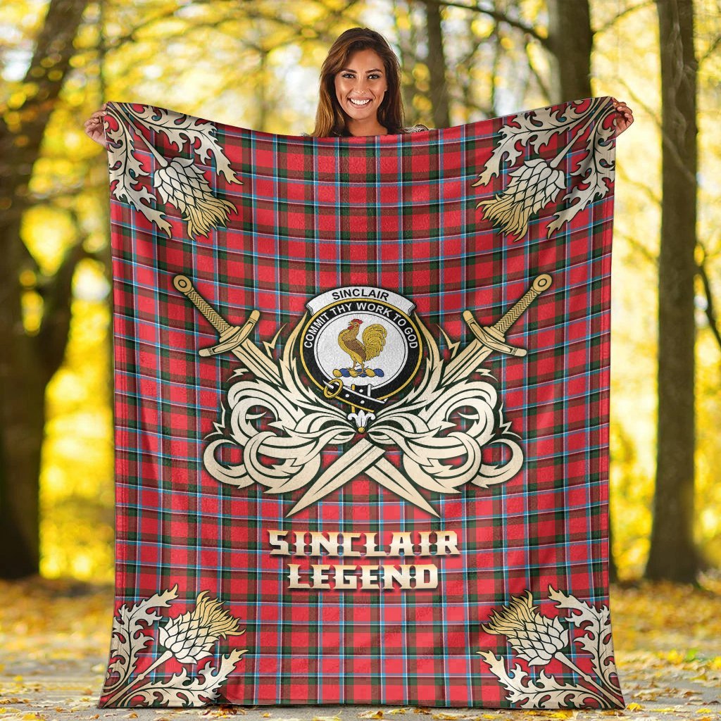 Sinclair Modern Tartan Gold Courage Symbol Blanket