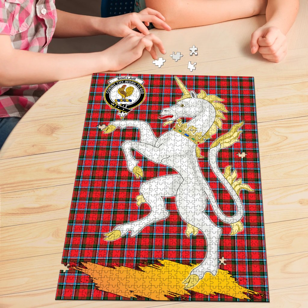 Sinclair Modern Tartan Crest Unicorn Scotland Jigsaw Puzzles