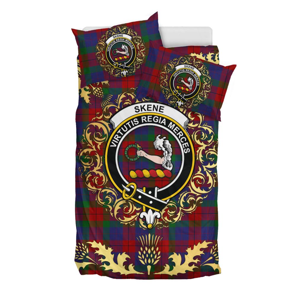 Skene of Cromar 01 Tartan Crest Bedding Set - Golden Thistle Style
