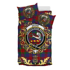 Skene of Cromar 01 Tartan Crest Bedding Set - Golden Thistle Style