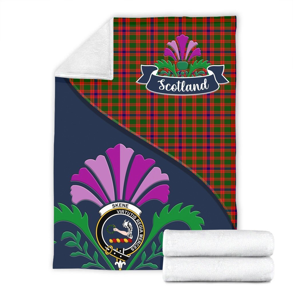 Skene Tartan Crest Premium Blanket - Thistle Style