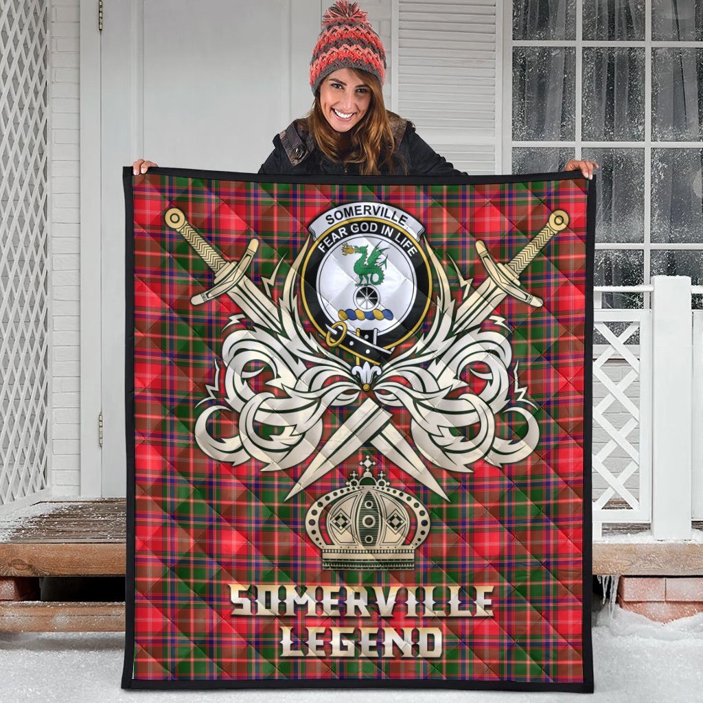 Somerville Modern Tartan Crest Legend Gold Royal Premium Quilt