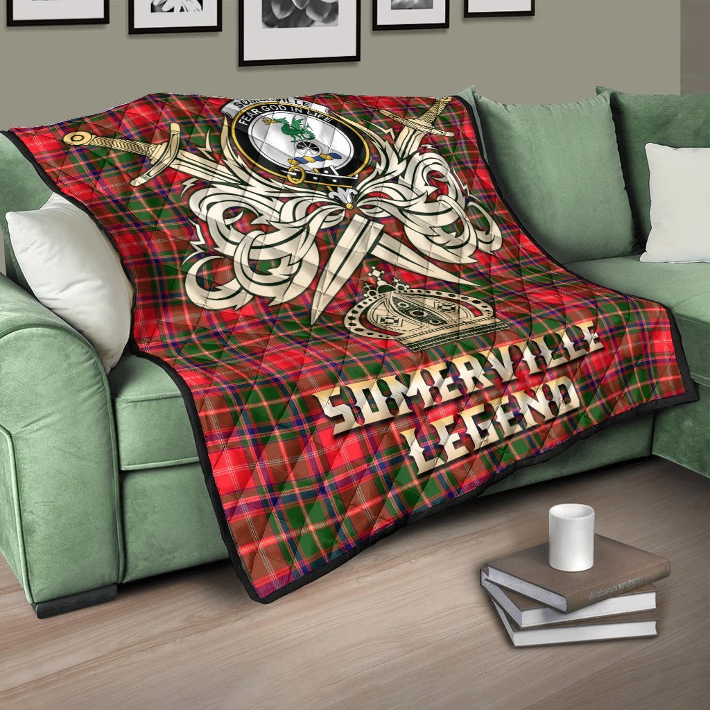 Somerville Modern Tartan Crest Legend Gold Royal Premium Quilt