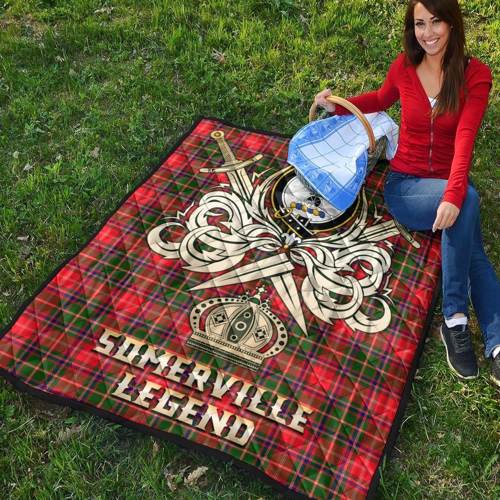 Somerville Modern Tartan Crest Legend Gold Royal Premium Quilt
