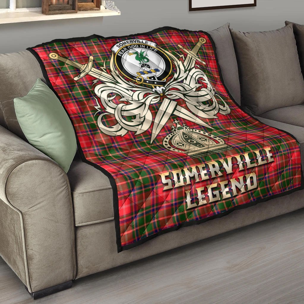 Somerville Modern Tartan Crest Legend Gold Royal Premium Quilt