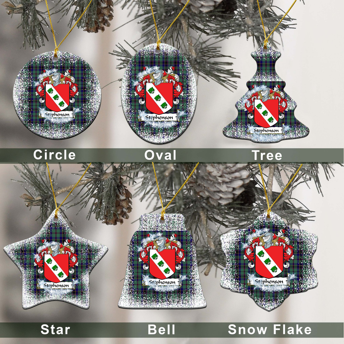 Stephenson Tartan Christmas Ceramic Ornament - Snow Style