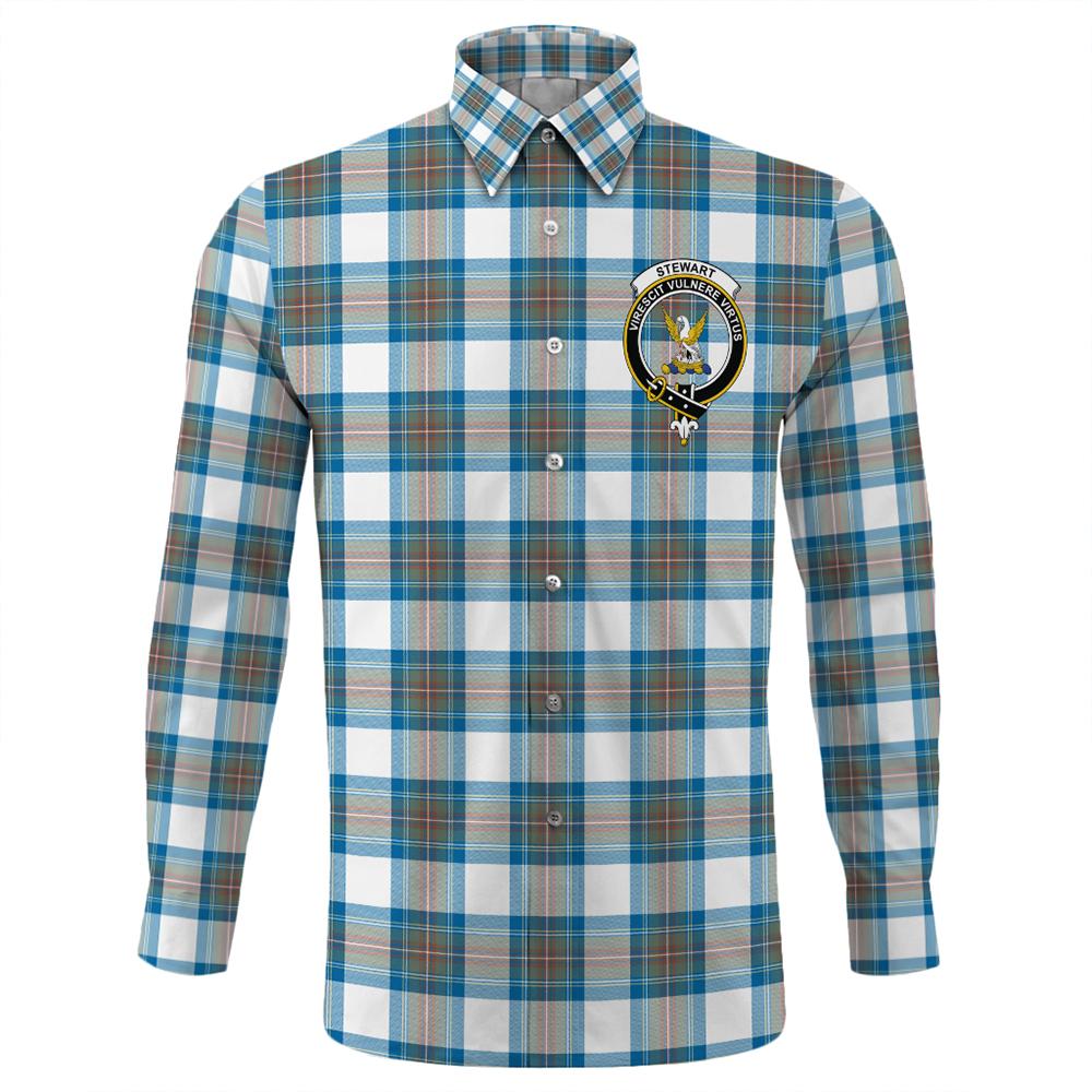 Stewart Muted Blue Tartan Long Sleeve Button Shirt