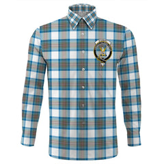 Stewart Muted Blue Tartan Long Sleeve Button Shirt