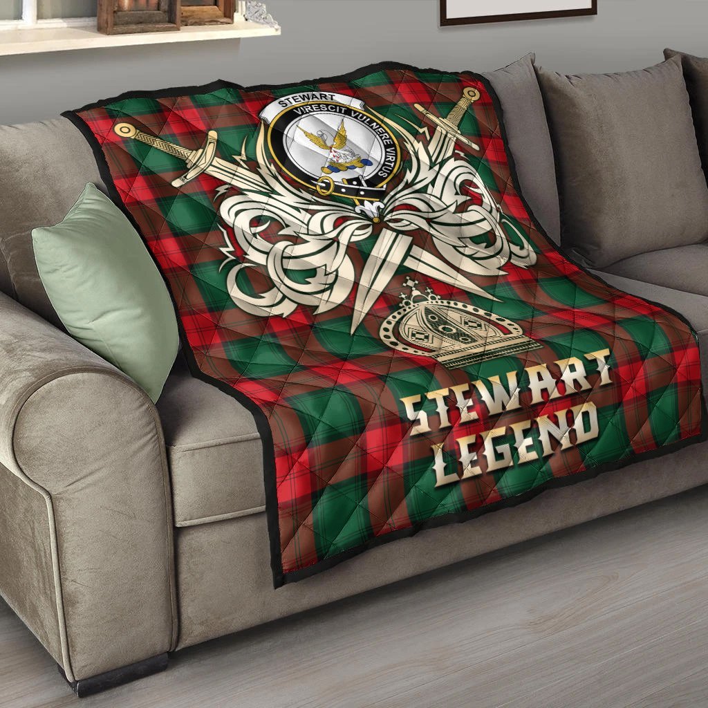 Stewart Atholl Modern Tartan Crest Legend Gold Royal Premium Quilt