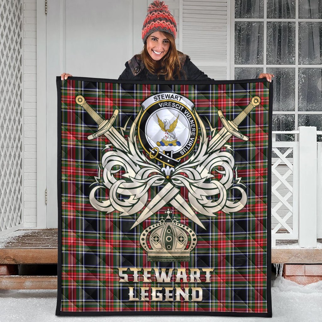 Stewart Black Tartan Crest Legend Gold Royal Premium Quilt