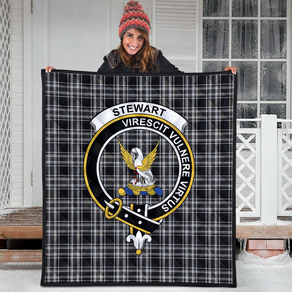 Stewart Black and White Tartan Crest Quilt